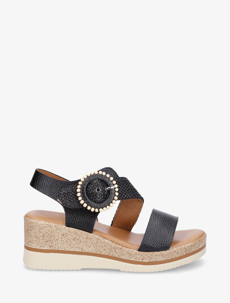 Sandales compensées à boucles stylisée - Noir - 1