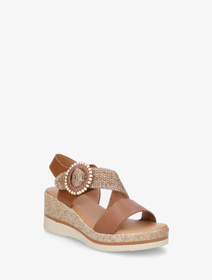 Sandales compensées à boucles stylisée - Camel - 2