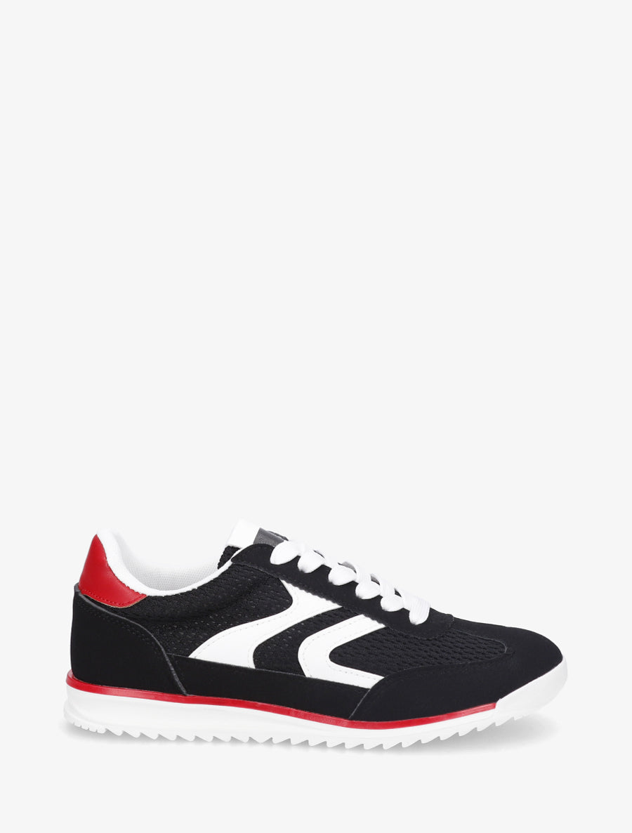 Baskets bimatière à empiècements zig-zag - Noir - 1