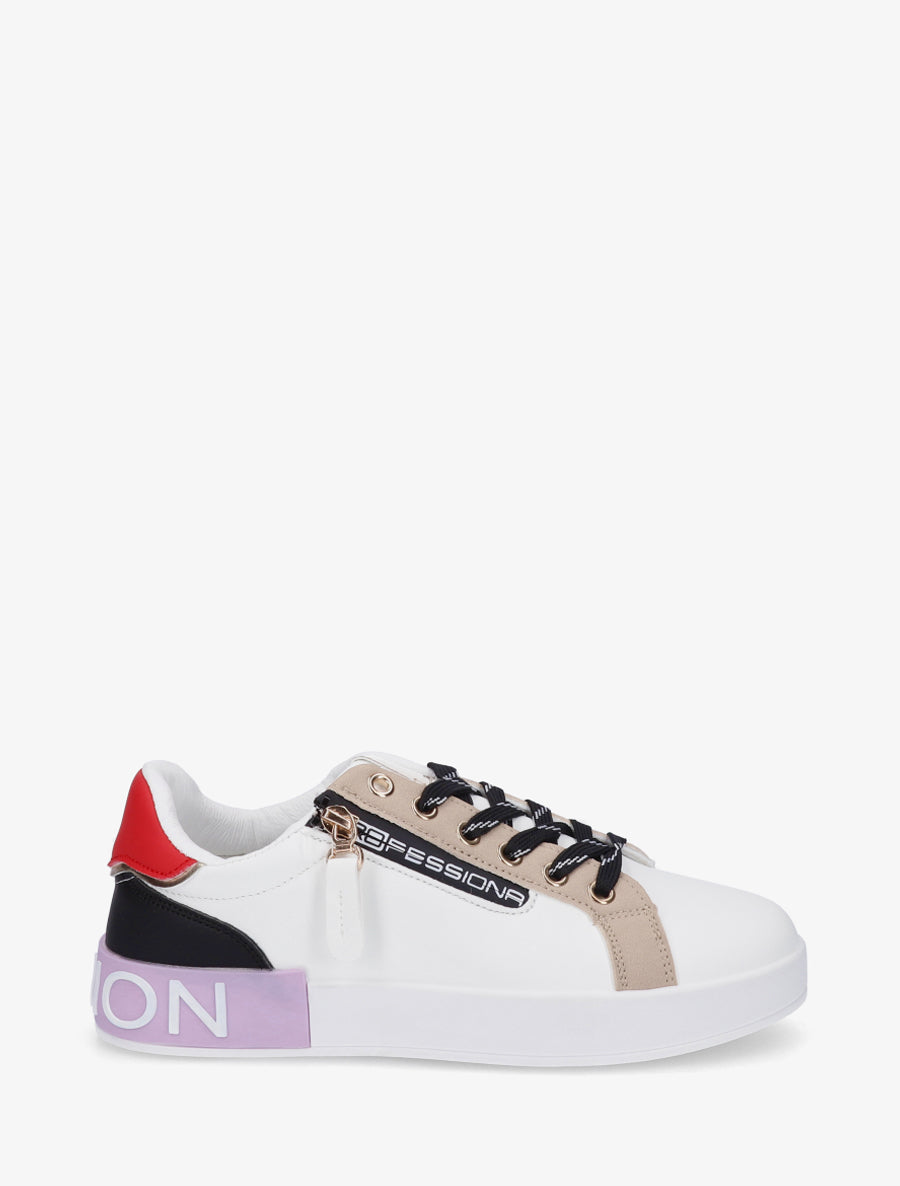 Baskets en simili à bande irisée et zip - Lilas - 1