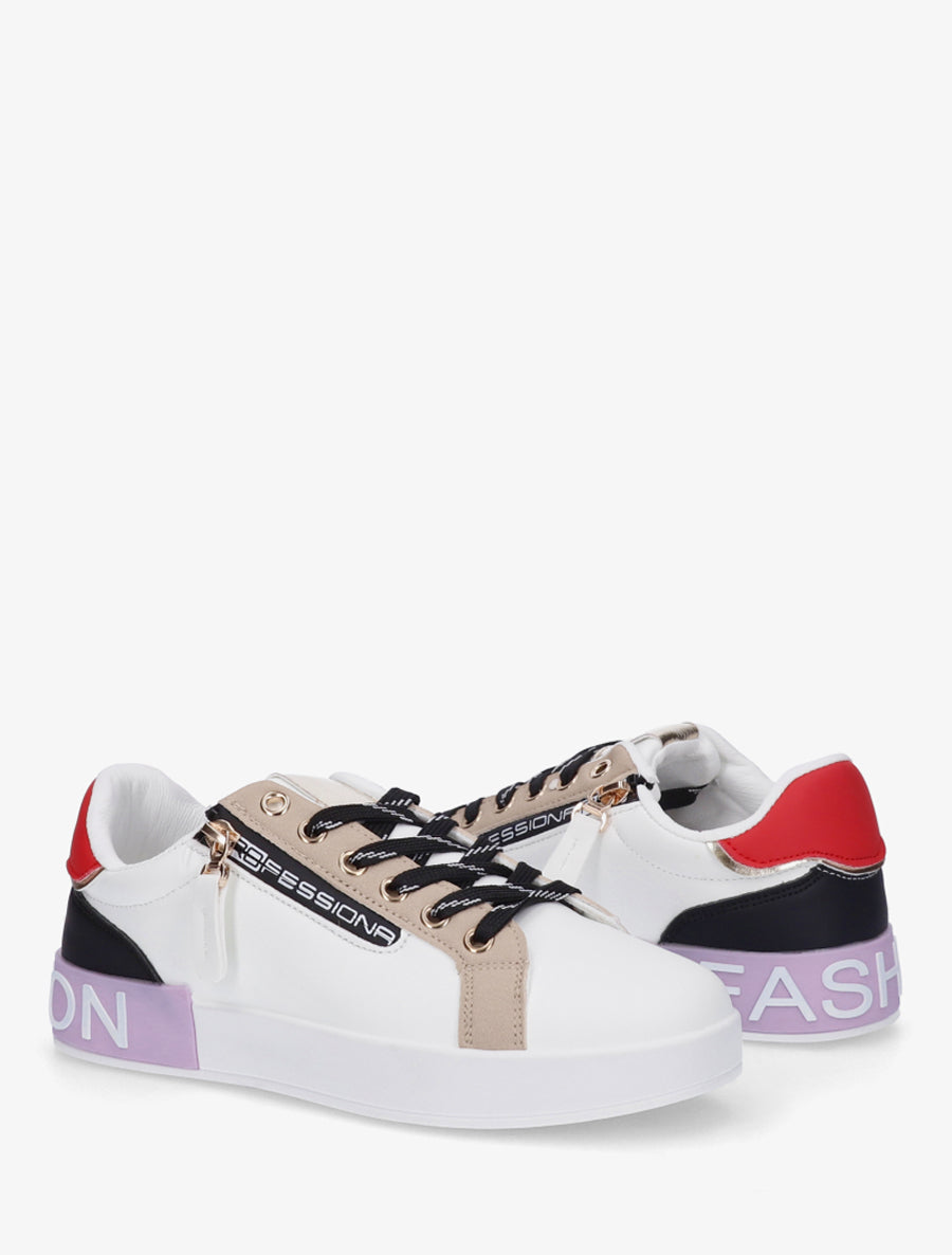 Baskets en simili à bande irisée et zip - Lilas - 4