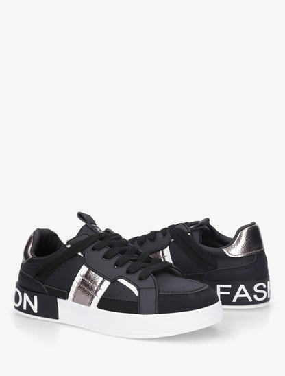 Baskets en simili à bande irisée - Noir - 4