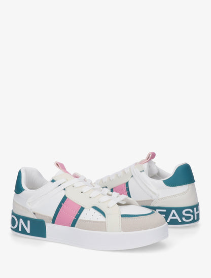 Baskets en simili à bande irisée - Bleu canard - 4