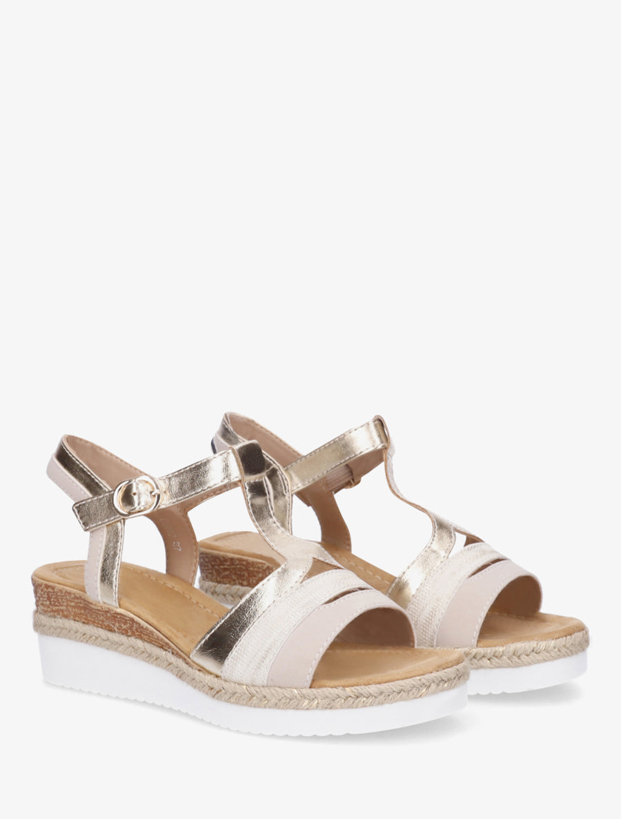 Sandales nacrées à bride en T fantaisie - Beige - 4