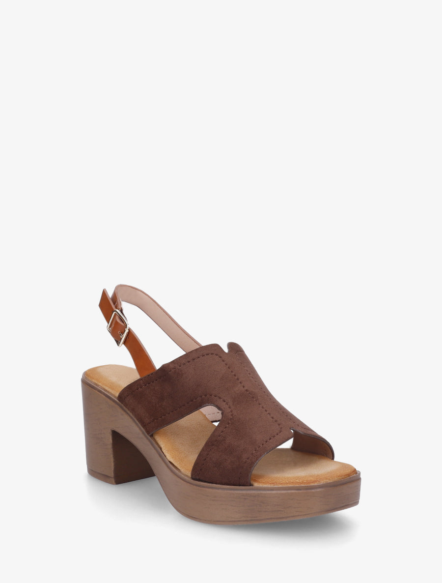 Sandales à talon à bride ajourée - Marron - 2