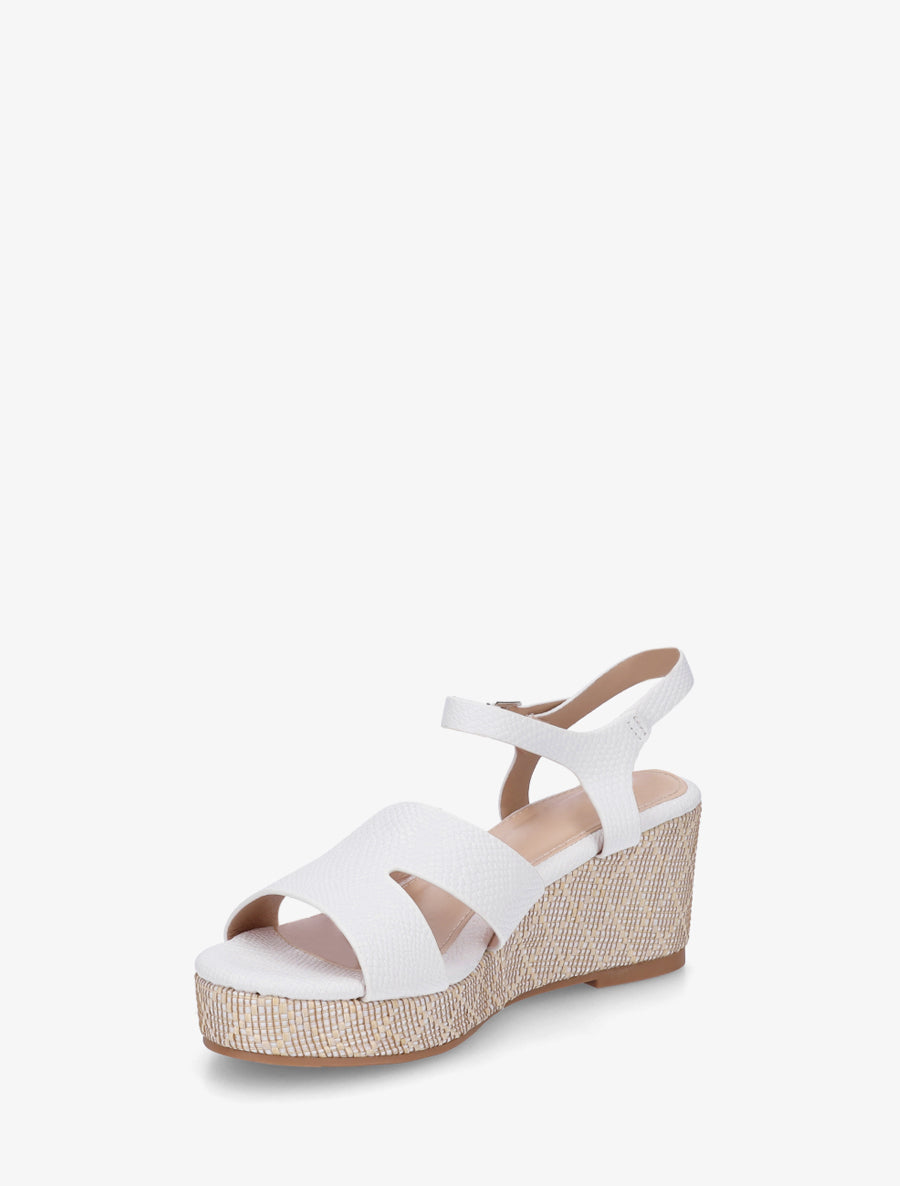 Sandales effet python à talon compensé - Blanc - 3