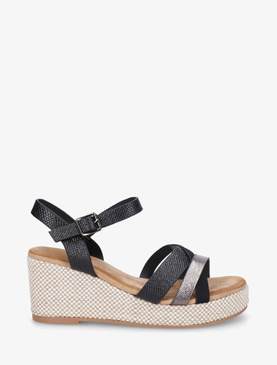 Sandales compensées effet python irisé - Noir - 1