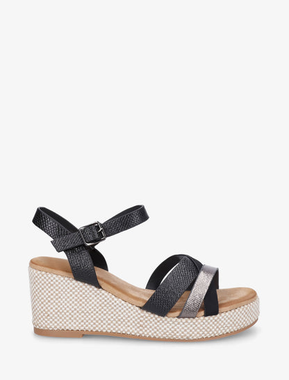 Sandales compensées effet python irisé - Noir - 1