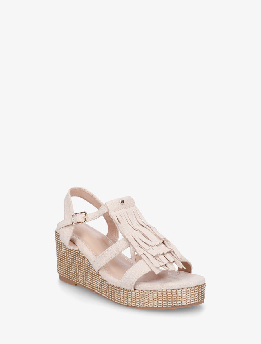 Sandales compensées à franges - Beige - 2