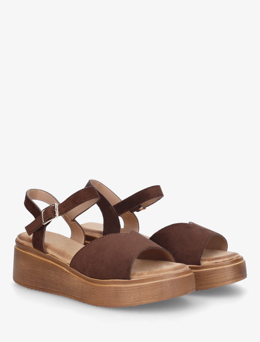 Sandales en suédine à bride en V - Marron - 4