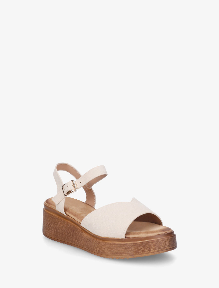 Sandales en suédine à bride en V - Beige - 2