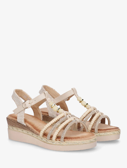 Sandales à brides tressées et strassées - Beige - 4