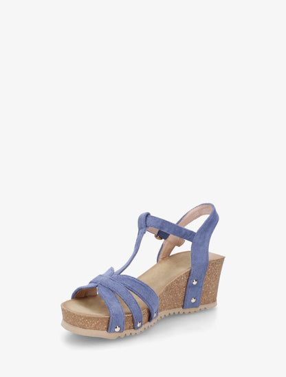 Sandales en suédine à bride en T - Bleu - 3