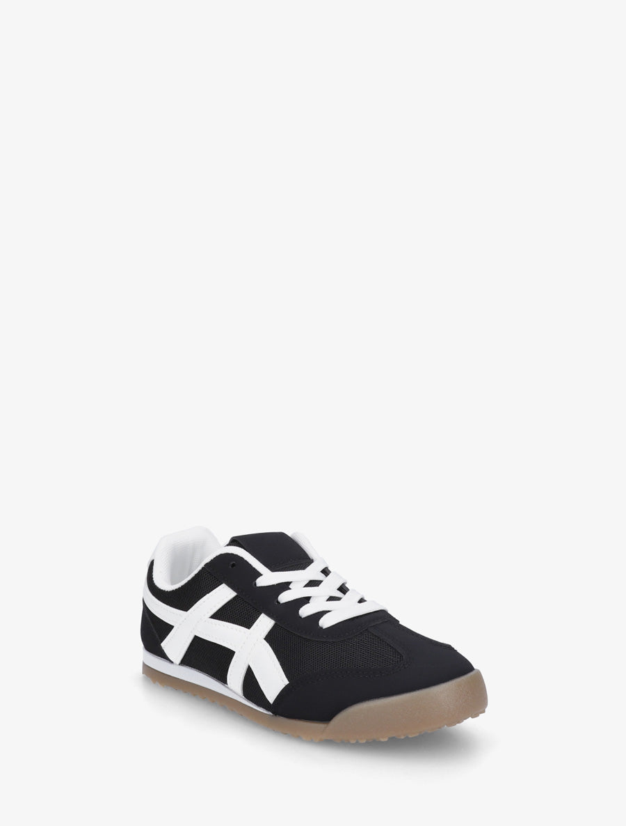 Baskets en tissu à empiècements simili - Noir - 2