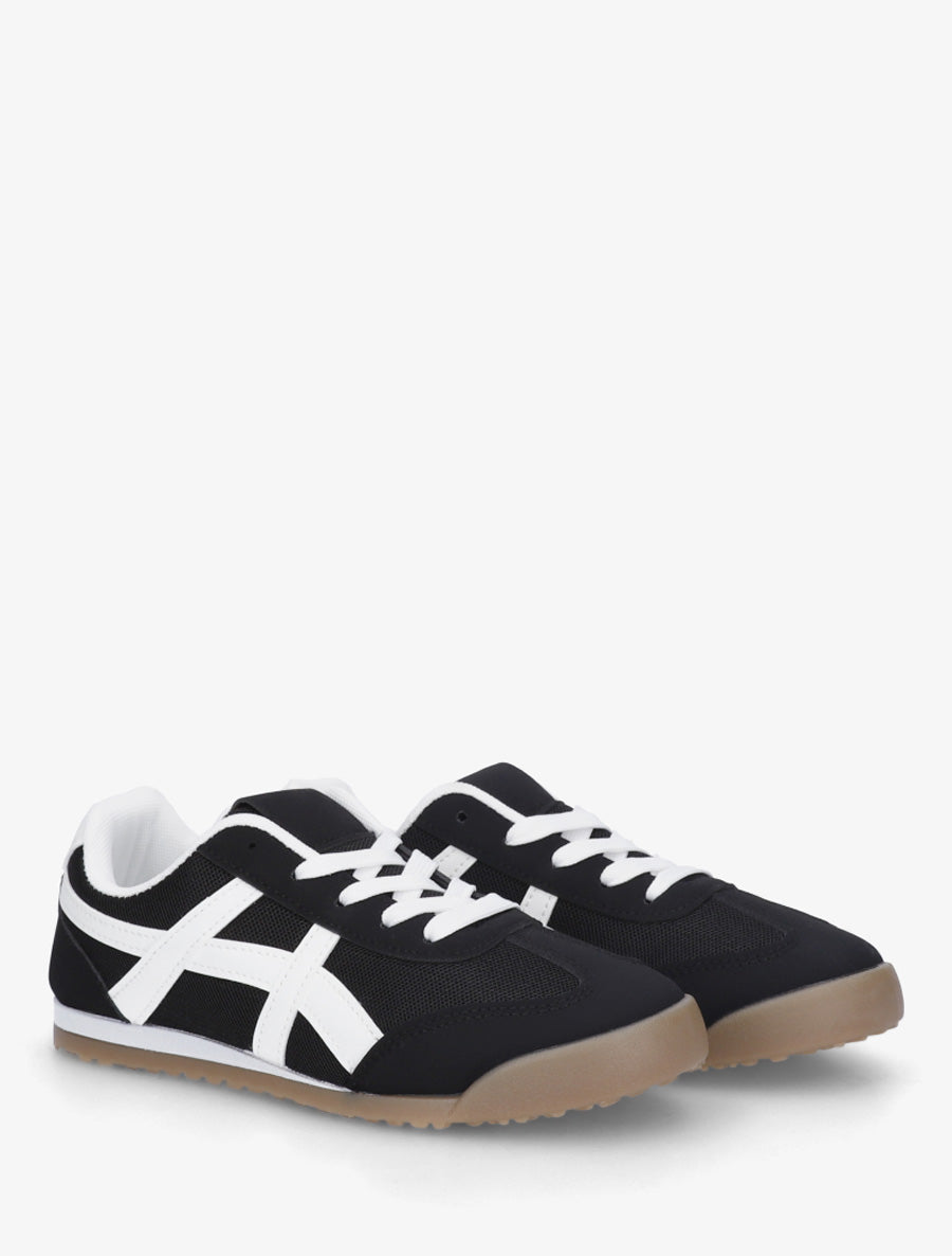 Baskets en tissu à empiècements simili - Noir - 4