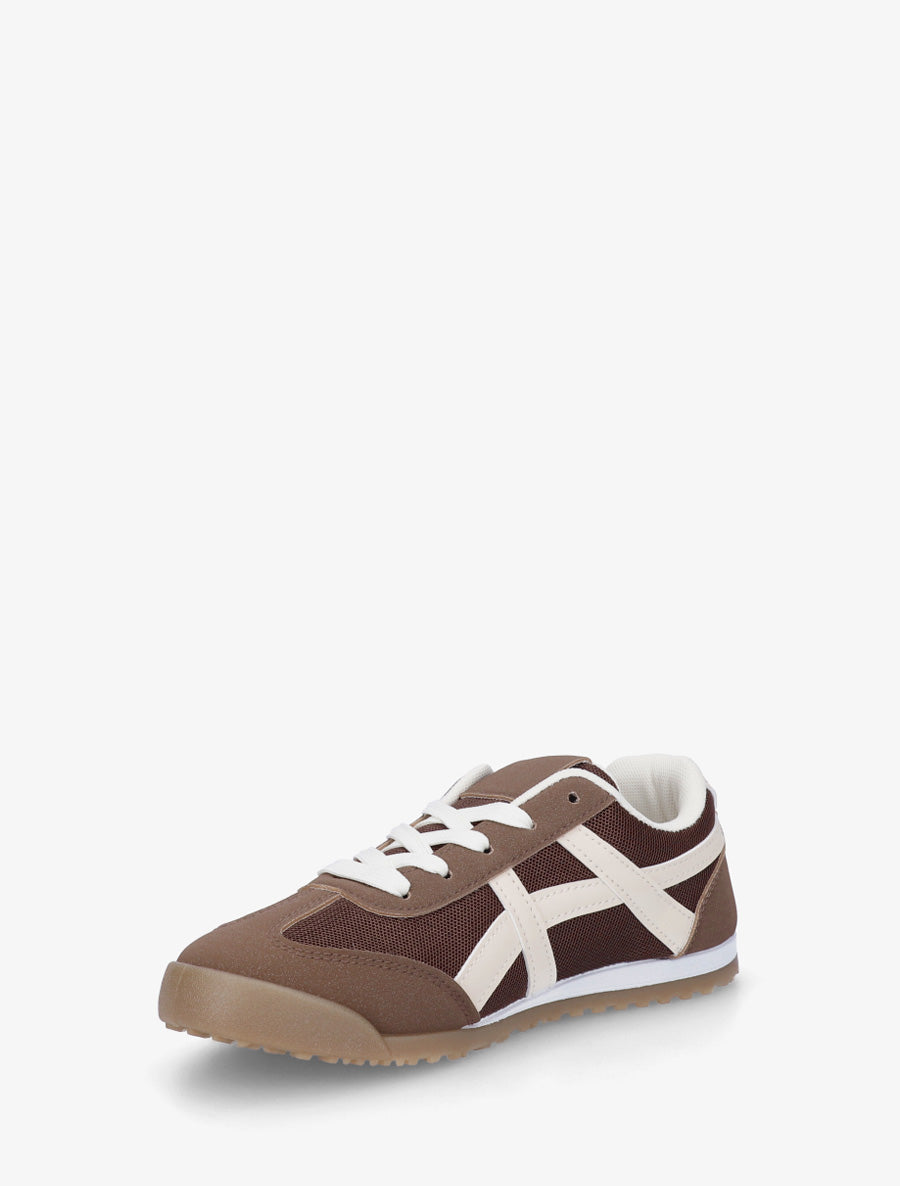 Baskets en tissu à empiècements simili - Marron - 3