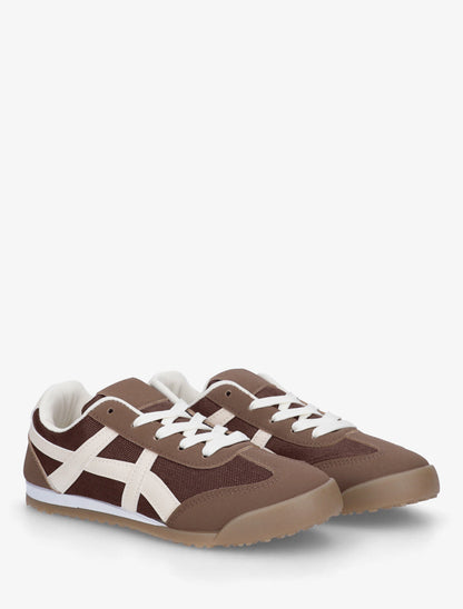 Baskets en tissu à empiècements simili - Marron - 4