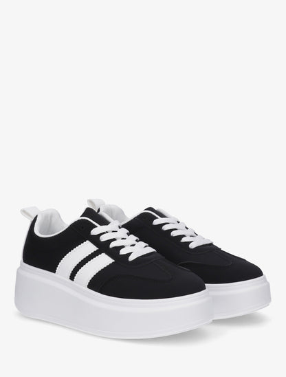 Baskets effet nubuck à bandes - Noir - 4