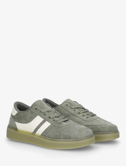 Sneakers en suédine à bandes contrastantes - Kaki - 4