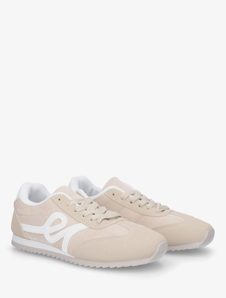 Sneakers en suédine à empiècement effet nubuck - Beige - 4