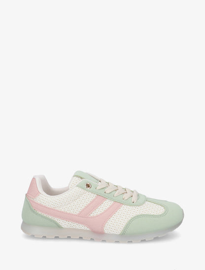 Baskets en tissu texturé et suédine - Vert amande - 1