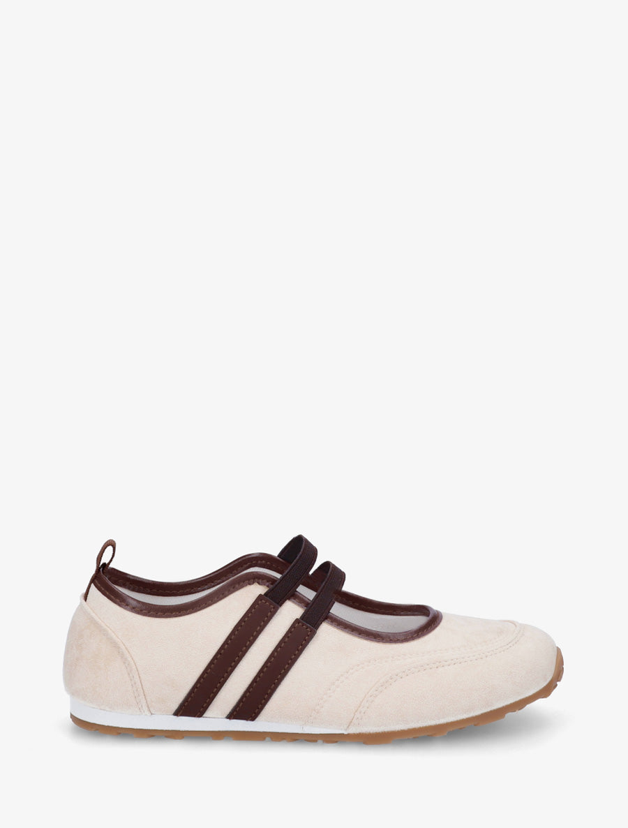Ballerines en suédine à bandes - Beige - 1