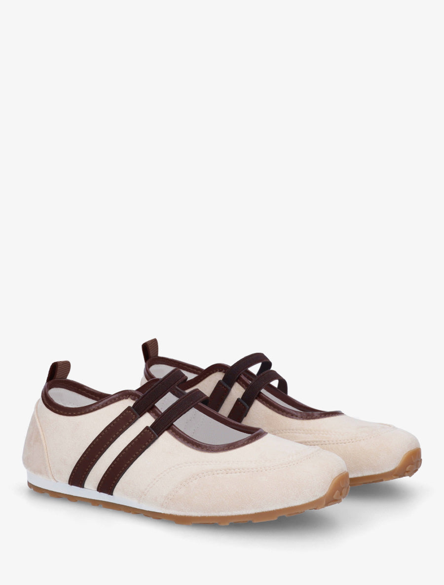 Ballerines en suédine à bandes - Beige - 4