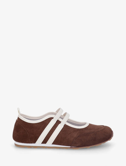 Ballerines en suédine à bandes - Marron - 1
