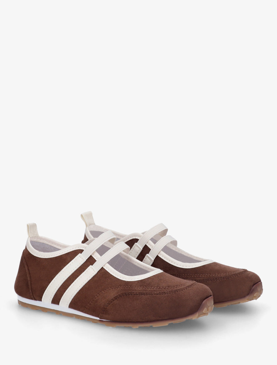 Ballerines en suédine à bandes - Marron - 4