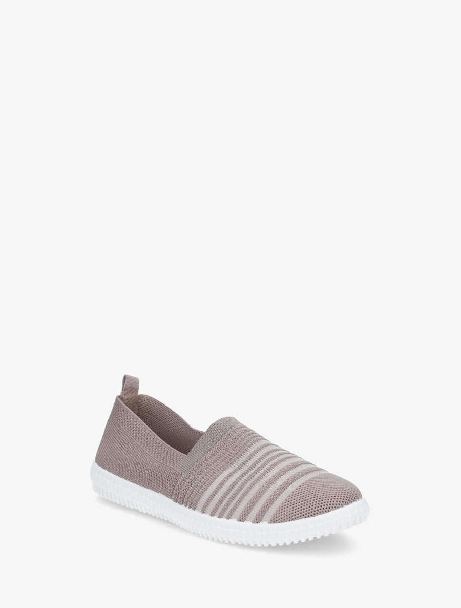 Slip-on en maille ajourée rayée - Taupe - 2
