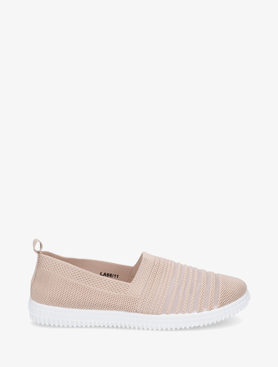 Slip-on en maille ajourée rayée - Beige foncé - 1