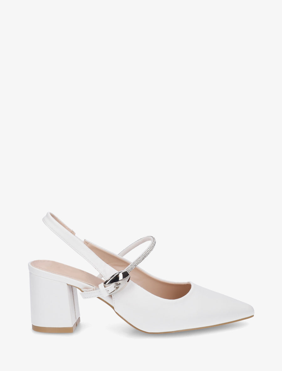Escarpins unis à bride strassée - Blanc - 1