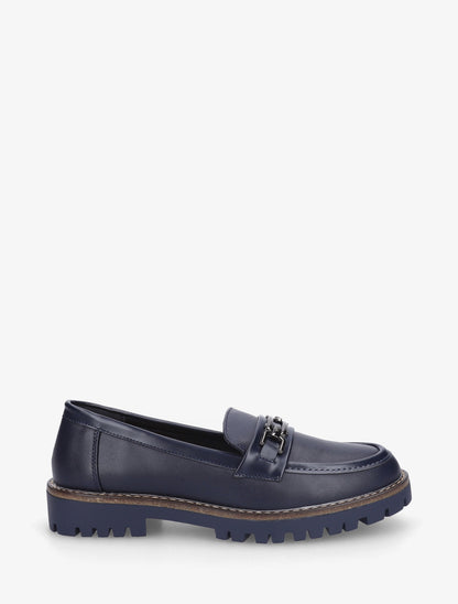 Mocassins en simili à boucle métallique - Marine - 1