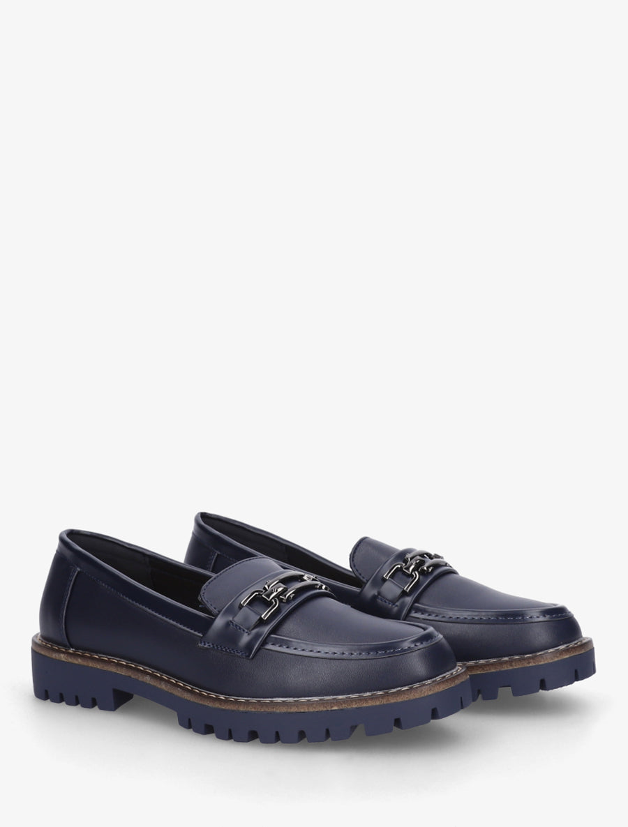 Mocassins en simili à boucle métallique - Marine - 4