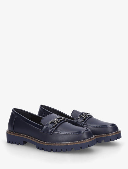 Mocassins en simili à boucle métallique - Marine - 4