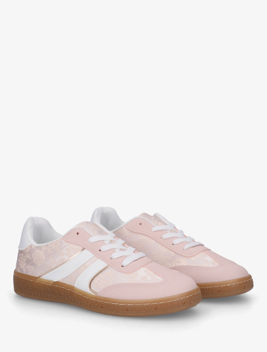 Sneakers bimatière imprimé roses - Rose - 4