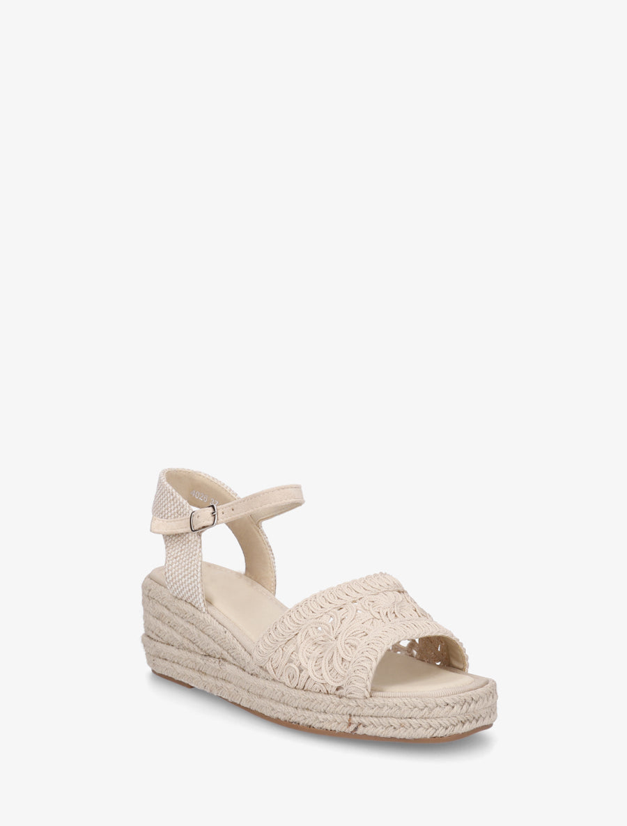 Sandales compensées à semelle en raphia - Beige - 2