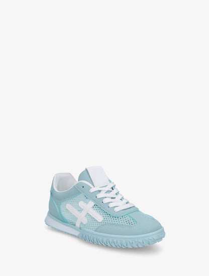 Sneaker mit Streifen und Wabenstoff - Himmelblau