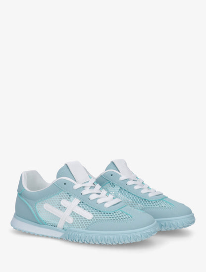 Sneaker mit Streifen und Wabenstoff - Himmelblau