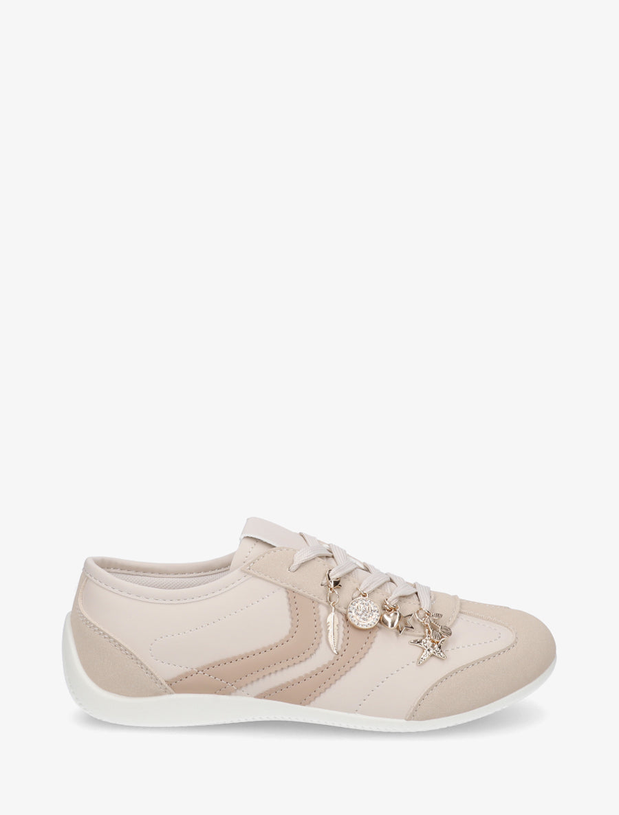 Sneakers à empiècement bijoux dépareillés - Beige - 1