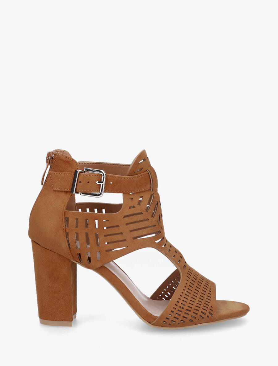 Sandales en suédine à talon - Camel - 6