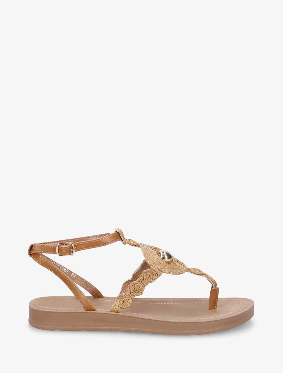 Nu-pieds à empiècement effet raphia - Camel - 1
