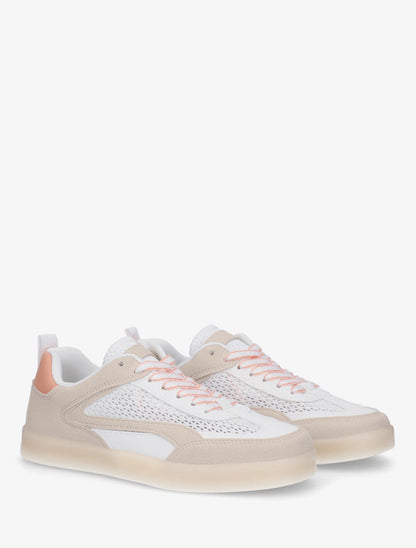 Sneakers en suédine et tissu ajouré - Blanc - 4