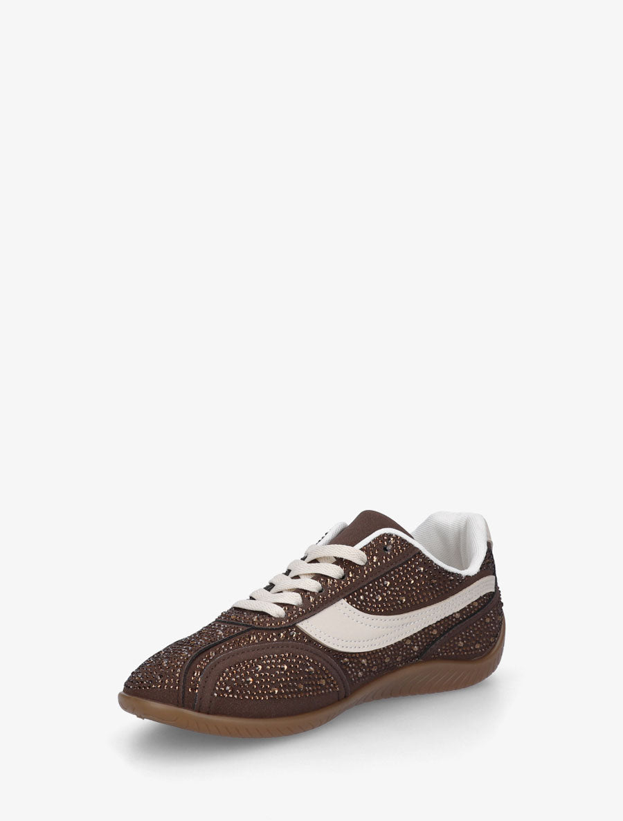 Sneakers en suédine à strass - Marron - 3
