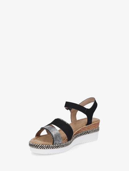 Sandales compensées bride fantaisie irisée - Noir - 3