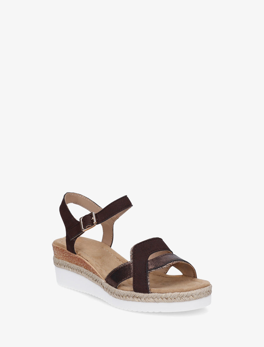 Sandales compensées bride fantaisie irisée - Marron - 2