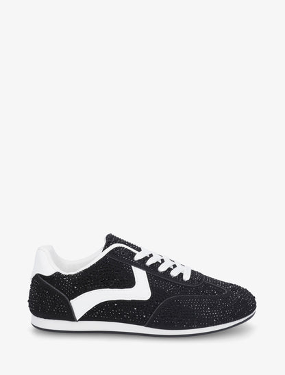 Sneakers effet nubuck à strass - Noir - 1