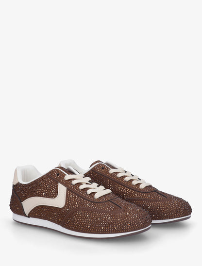 Sneakers effet nubuck à strass - Marron - 4