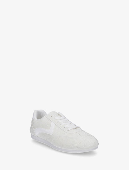 Sneakers effet nubuck à strass - Blanc - 2