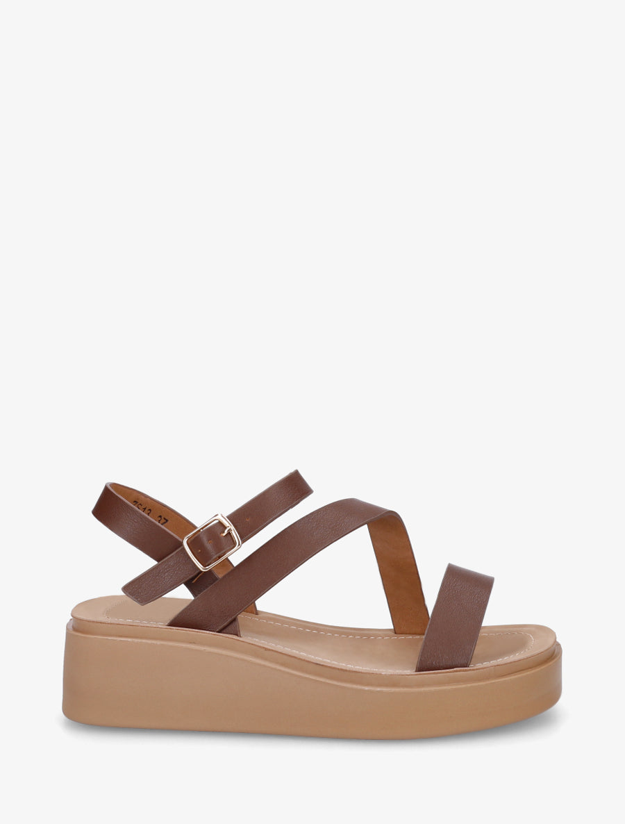 Sandales multi-bride en simili - Marron - 1